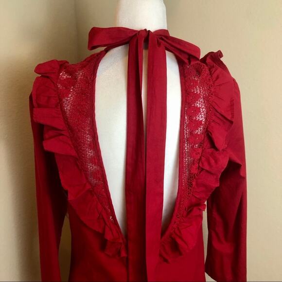 NEW Free People Red Long Sleeve Boho Mini Dress Small - Picture 8 of 13